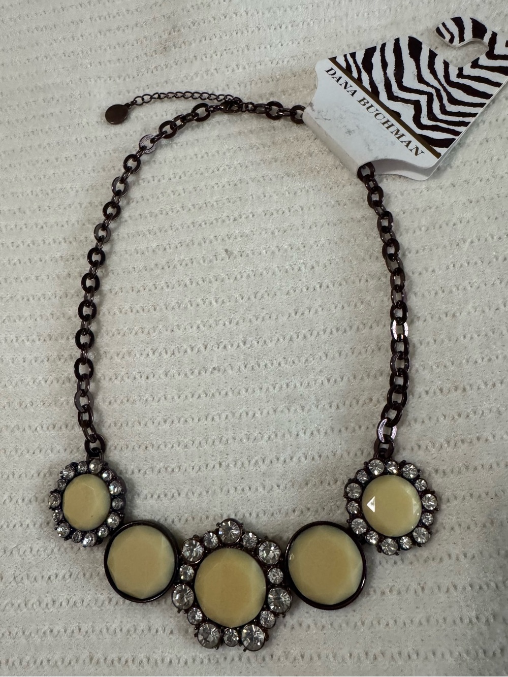 Dana Buchman NWT Statement Necklace Ivory Rhinestone Bronze Tone 18”